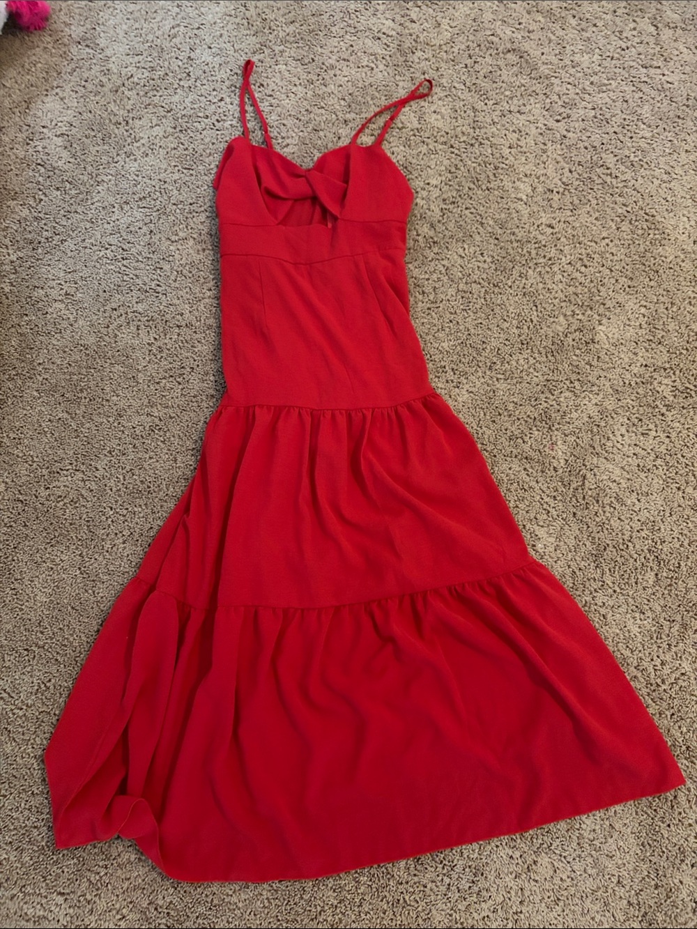 Red Tiered Spaghetti Strap Midi Dress